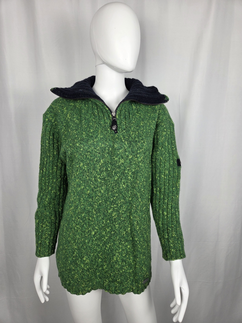 Giesswein Green Marled Half-Zip Sweater with Navy Contrast Collar